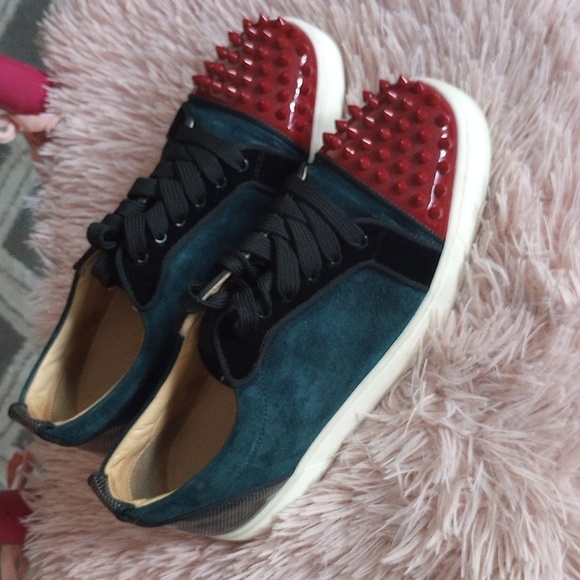 Christian Louboutin Green Suede Spikes Paris Size 40.5 Good Condition No Bx - Picture 11 of 12